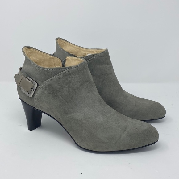 Cole Haan Shoes - Cole Haan Gray Suede Buckle Zip Heels Booties Size 10